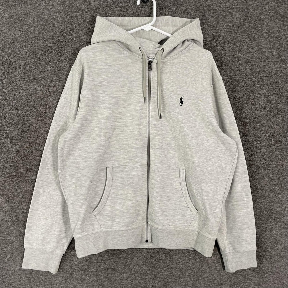 Polo Ralph Lauren Hoodie Mens Large Gray Full Zip Performance Logo Sweatshirt